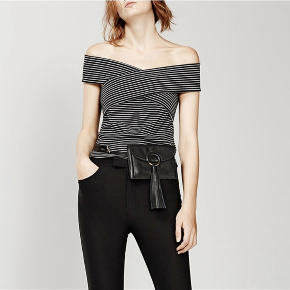 NWOT MO&Co. Crop Top Off Shoulder Cris-Cross Wrap Style XS Jersey Knit Small